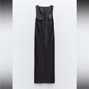 ZARA Black Leather Midi Dress